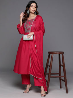 Libas - Women Kurta and Trousers with Dupatta Pink (Set of 3)