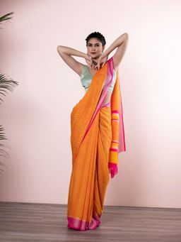 Beatitude - Yellow Magenta Leheriya Saree with Unstitched Blouse