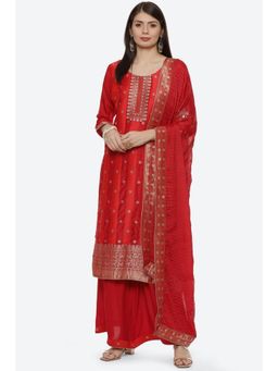 Biba - Red Silk Unstitched Suit (Set of 3)