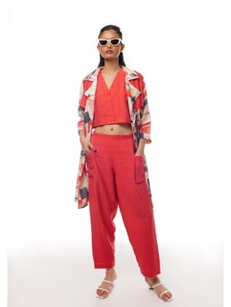 Pallavi Agarwal - Women'S Cotton Blend Red V-Neck Co-Ord