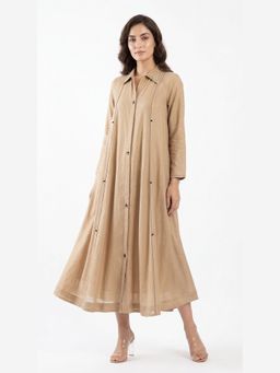 Basanti Kapde aur Koffee - Cotton Silk Beige Midi Dress