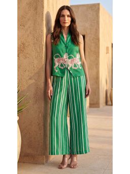 Basanti Kapde aur Koffee - Muslin Abstract Green Top and Pant