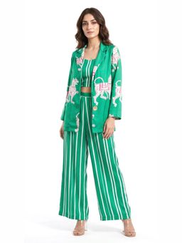 Basanti Kapde aur Koffee - Muslin Abstract Green Bustier and Pant with Jacket