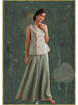 Myoho - Angrakha Top with Lotus Handwork Palazzo