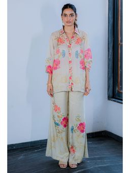 Paulmi & Harsh - Ivory Acacia Women Silk Floral Shirt and Pant