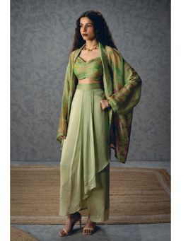 Paulmi & Harsh - Green Cleo Women Silk Solid Blouse with Jacket and Skirt
