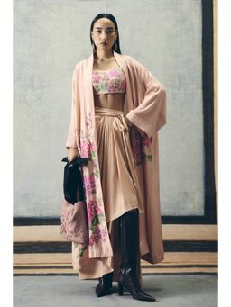 Paulmi & Harsh - Pink Bara Women Silk Embroidered Blouse with Jacket and Skirt