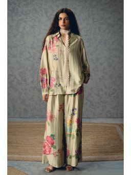 Paulmi & Harsh - Green Aika Women Silk Floral Shirt and Pant