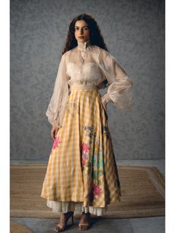 Paulmi & Harsh - White Sunlit Women Organza Floral Shirt with Skirt