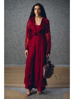 Paulmi & Harsh - Burgundy Nami Women Silk Solid Co-Ord