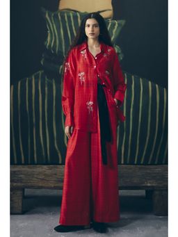 Paulmi & Harsh - Red Dena Women Silk Checks Shirt and Pant