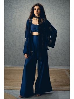Paulmi & Harsh - Navy Blue Mujo Women Silk Solid Co-Ord