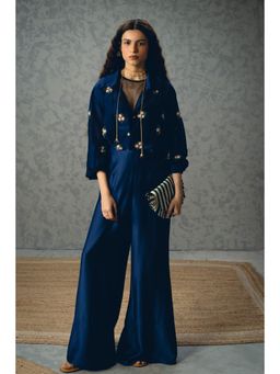 Paulmi & Harsh - Navy Blue Taksu Women Silk Embellished Shirt and Pant