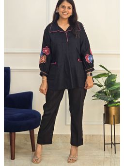 Pink Tree - Black Cotton Embroidered Kurta with Pant Co-Ord