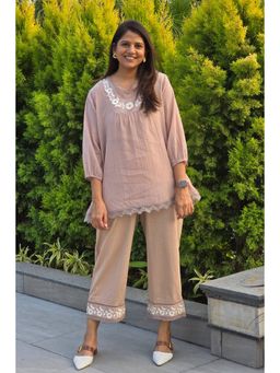 Pink Tree - Beige Pure Cotton Top with Pant