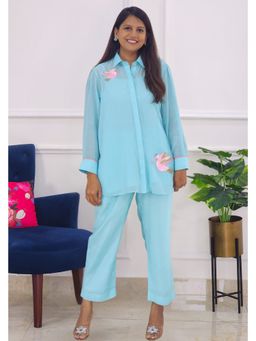 Pink Tree - Blue Chanderi Top with Pant