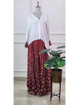Pink Tree - Red and White Bandhej Set