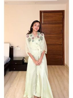 Pink Tree - Green Organza Embroidered Jacket with Inner with Pant
