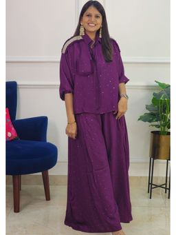 Pink Tree - Purple Muslin Embellished/Sequined Top with Pant Co-Ord