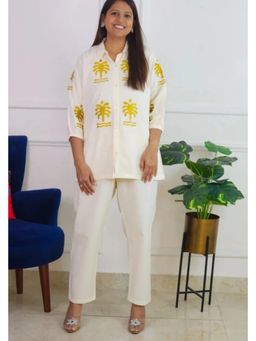 Pink Tree - White Khadi Printed Shirt with Pant Co-Ord