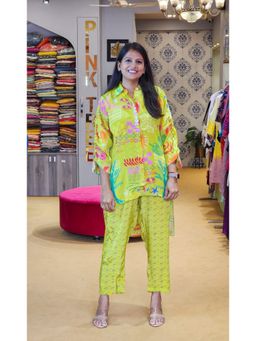 Pink Tree - Green Crepe Printed Kurti with Pant Co-Ord