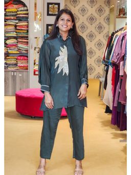 Pink Tree - Green Crepe Top with Pant