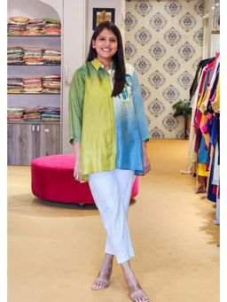 Pink Tree - Green Silk Top with Pant