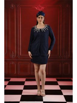 SAKSHI G CHAWLA - Ona Navy Blue Tweed Embellished/Sequined Top with Skirt
