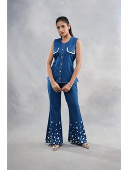 SAKSHI G CHAWLA - Zinnia Blue Denim Embellished/Sequined Shirt with Pant