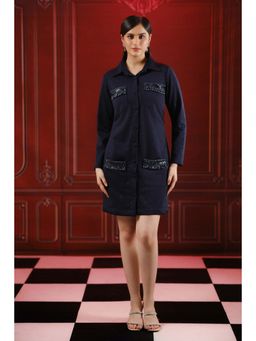 SAKSHI G CHAWLA - Avel Navy Blue Crepe Textured Mini Dress