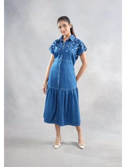 SAKSHI G CHAWLA - Xena Blue Denim Embellished/Sequined Midi Dress