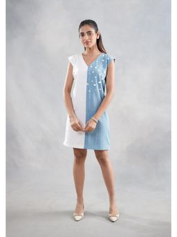 SAKSHI G CHAWLA - Rowan White Denim Colorblock Mini Dress