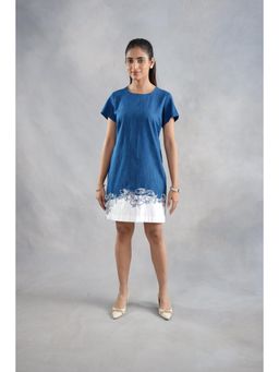 SAKSHI G CHAWLA - Selene Blue Denim Solid/Plain Mini Dress