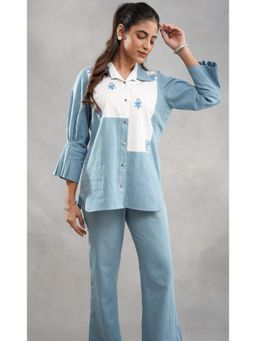 SAKSHI G CHAWLA - Tiana Blue Denim Colorblock Casual Shirt