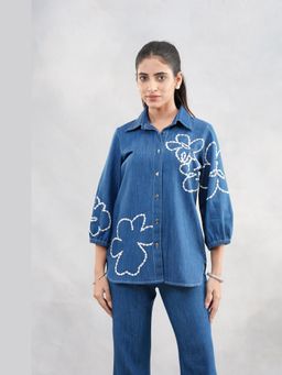 SAKSHI G CHAWLA - Maisy Blue Denim Floral Casual Shirt