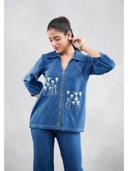 SAKSHI G CHAWLA - Skye Blue Denim Embroidered Casual Shirt