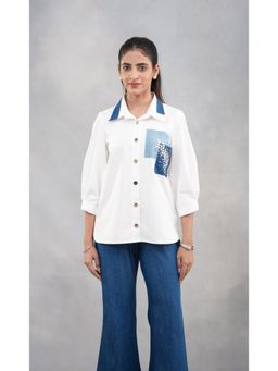 SAKSHI G CHAWLA - Thea White Denim Self Design Casual Shirt