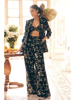 Paulmi & Harsh - Black Shilpa Women Silk Floral Blazer with Bustier and Pant