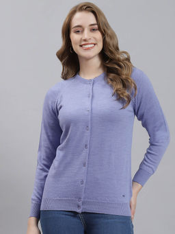 Monte Carlo - Lavender Solid Round Neck Full Sleeve Cardigan