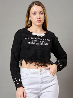 KASMA - Black Textured Pullover Sweater