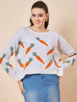 KASMA - Off White Pritned Pullover Sweater