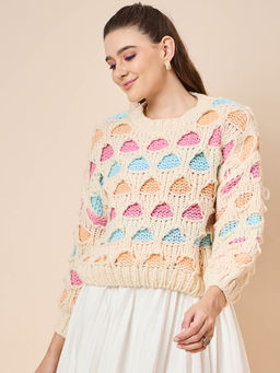 KASMA - Multi-Color Self Design Pullover Sweater