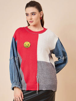 KASMA - Multi-Color Colorblock Pullover Sweater