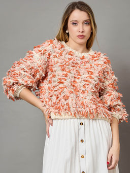 KASMA - Orange Textured Pullover Sweater