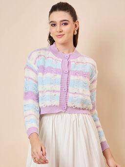KASMA - Lavender & White Textured Cardigan