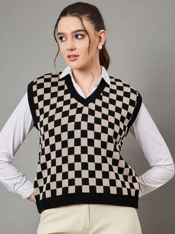 KASMA - Beige Checks Pullover Sweater