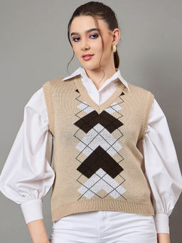 KASMA - Beige Embroidered Pullover Sweater