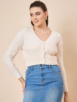 KASMA - Off White Textured Cardigan