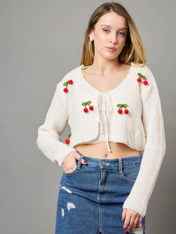 KASMA - White Textured Pullover Sweater