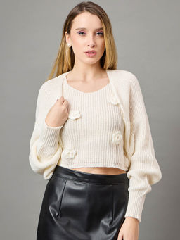 KASMA - Off White Textured Pullover Sweater